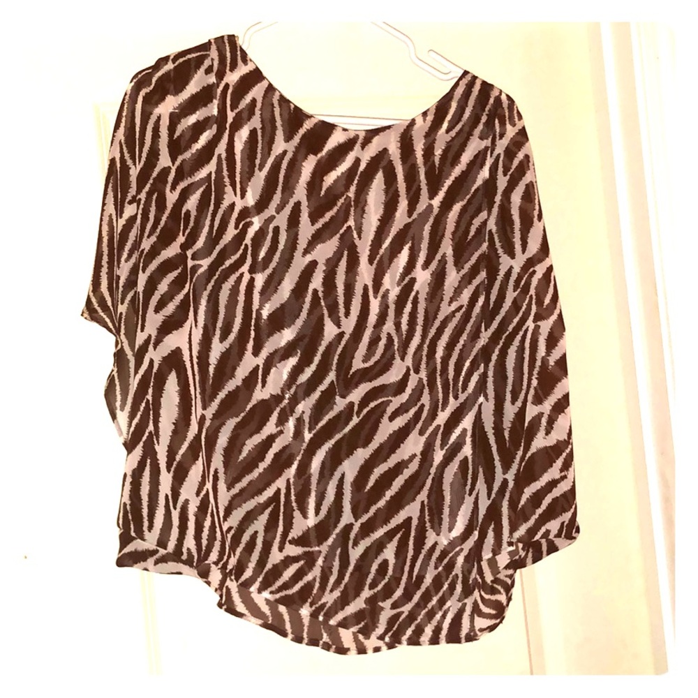 Animal print sheer poncho blouse